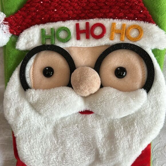 Christmas Stocking Red and Green with Santa Belt HoHoHo Lined Hanger - Picture 3 of 7